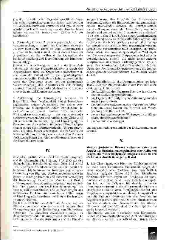 Vorschauseite 5: Rechtliche Aspekte der Fremdbluttransfusion