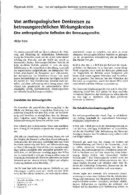 Vorschauseite 1: Von anthropologischen Denkreisen zu betreuungsrechtlichen Wirkungskreisen Eine anthropologische Reflexion des Betreuungsrechts
