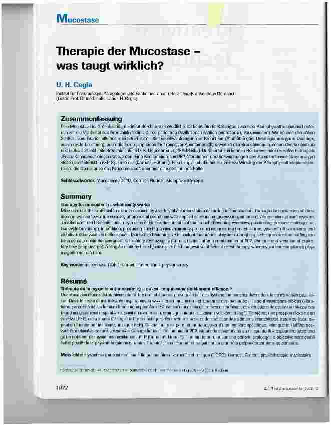 Vorschauseite 1: Therapie der Mucostase -was taugt wirklich?