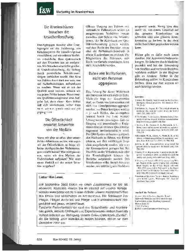 Vorschauseite 5: Vom Traum, Fehler offen diskutieren zu dürfen Die Ärzte müssen den Mythos der Unfehlbarkeit aufgeben und ihre Systeme überschaubarer machen