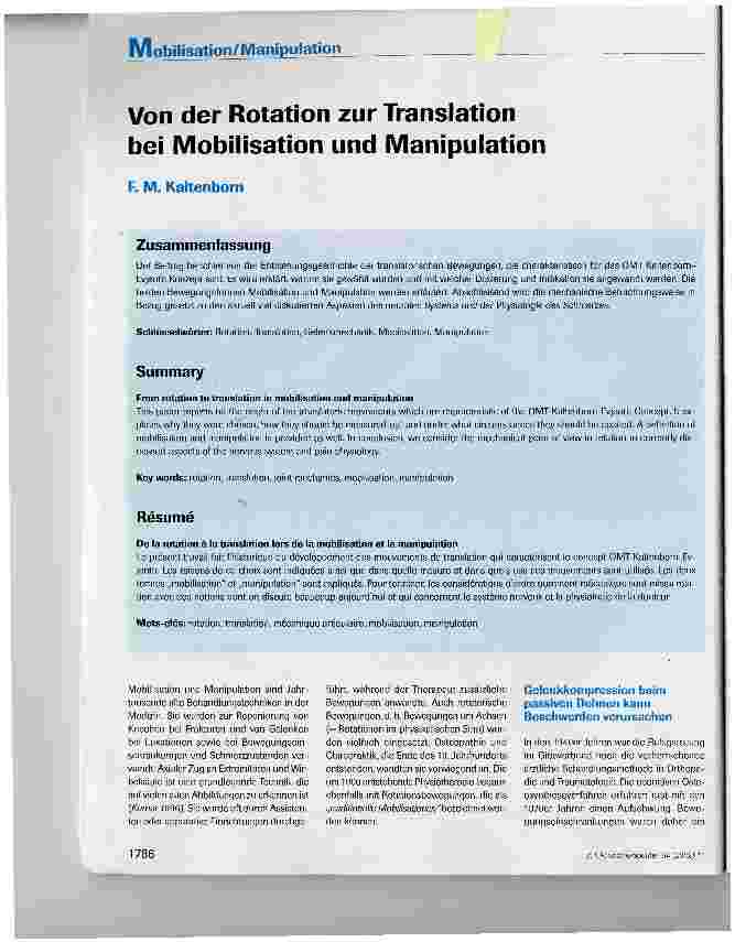 Vorschauseite 1: Von der Rotation zur Translation bei Mobilisation und Manipulation