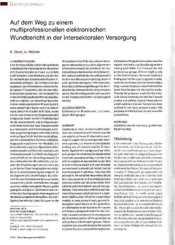 Vorschauseite 1: Auf dem Weg zu einem multiprofessionellen elektronischen Wundbericht in der intersektoralen Versorgung