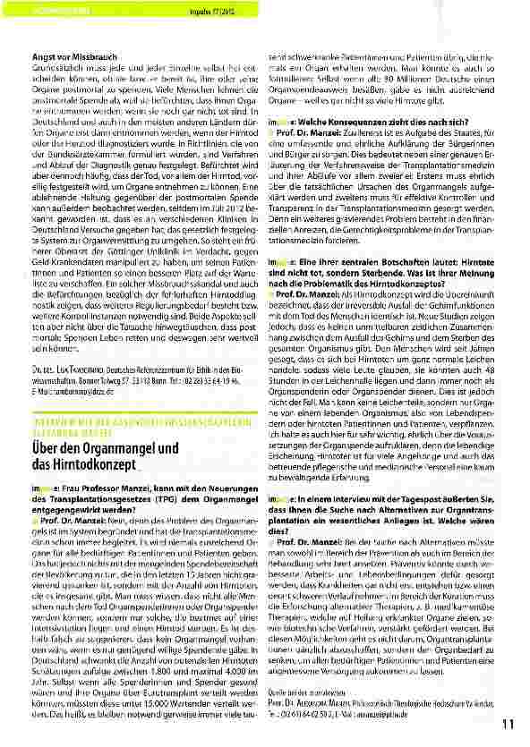 Vorschauseite 1: Über den Organmangel und das Hirntodkonzept
