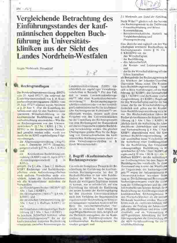 Vorschauseite 1: Vgl. Betrachtung des Einführungsstandes der kfm. doppelten Buchführung in Universitätskliniken aus der Sicht des Landes Nordrhein-Westfalen