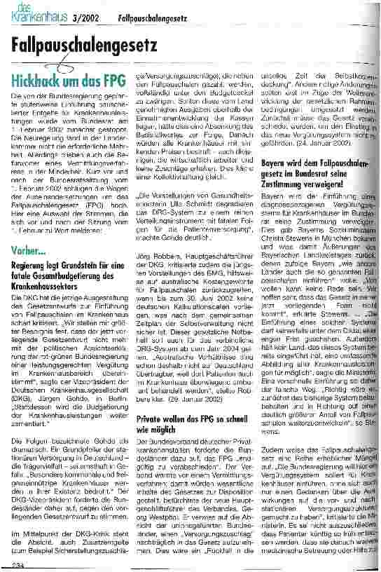 Vorschauseite 1: Fallpauschalengesetz Hickhack um das FPG