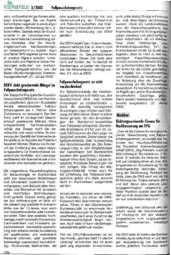 Vorschauseite 3: Fallpauschalengesetz Hickhack um das FPG