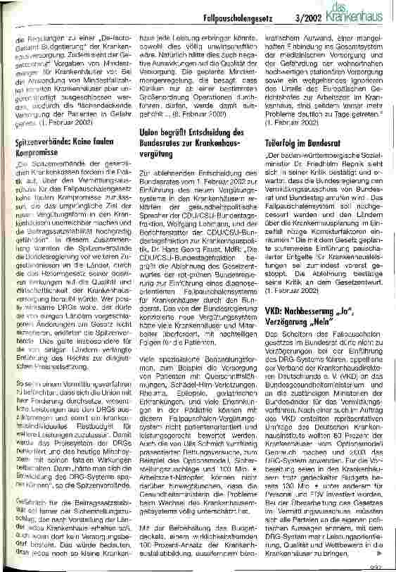 Vorschauseite 4: Fallpauschalengesetz Hickhack um das FPG