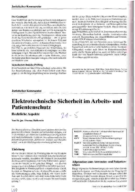 Vorschauseite 1: Elektrotechnische Sicherheit im Arbeitsund Patientenschutz Rechtliche Aspekte