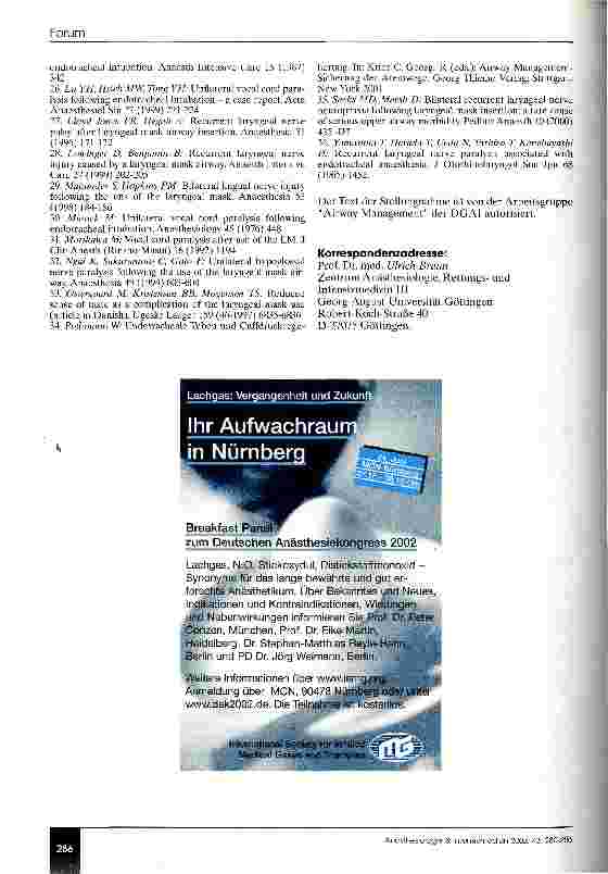 Vorschauseite 5: Sind bei den gängigen elektiven Methoden der Atemwegsfreihaltung Nervenläsionen möglich?