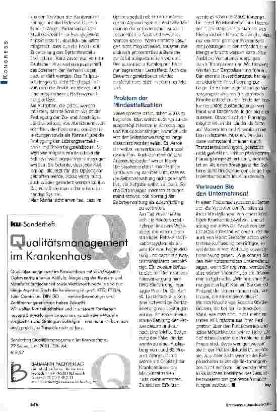 Vorschauseite 2: An der Spitze der Bewegung Bundeskongress der privaten Krankenanstalten in Berlin