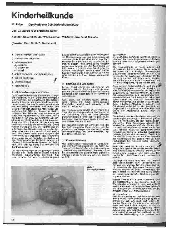 Vorschauseite 1: Kinderheilkunde 32. Folge: Diphtherie und Diphtherieschutzimpfung