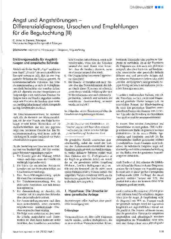 Vorschauseite 1: Angst und Angststörungen -Differenzialdiagnose, Ursachen und Empfehlungen für die Begutachtung