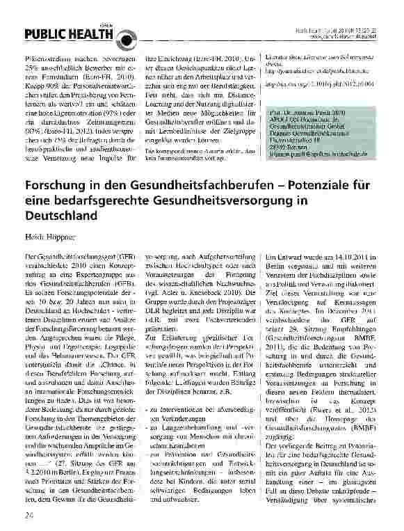 Vorschauseite 1: Forschung in den Gesundheitsfachberufen - Potenziale für eine bedarfsgerechte Gesundheitsversorgung in Deutschland