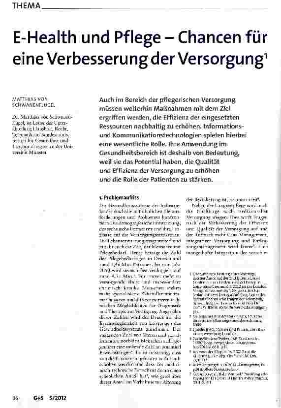 Vorschauseite 1: E-Health und Pflege - Chancen für eine Verbesserung der Versorgung