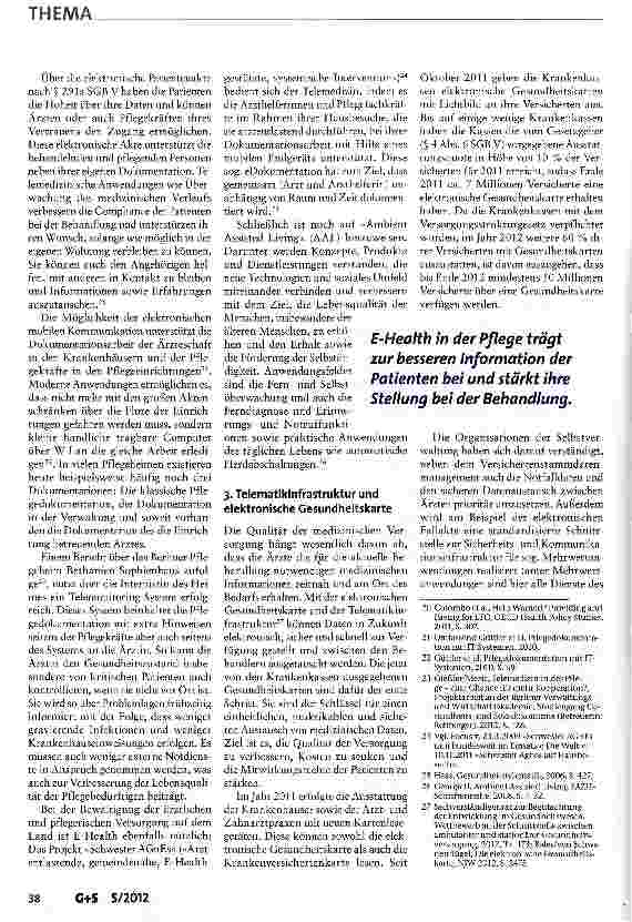 Vorschauseite 3: E-Health und Pflege - Chancen für eine Verbesserung der Versorgung