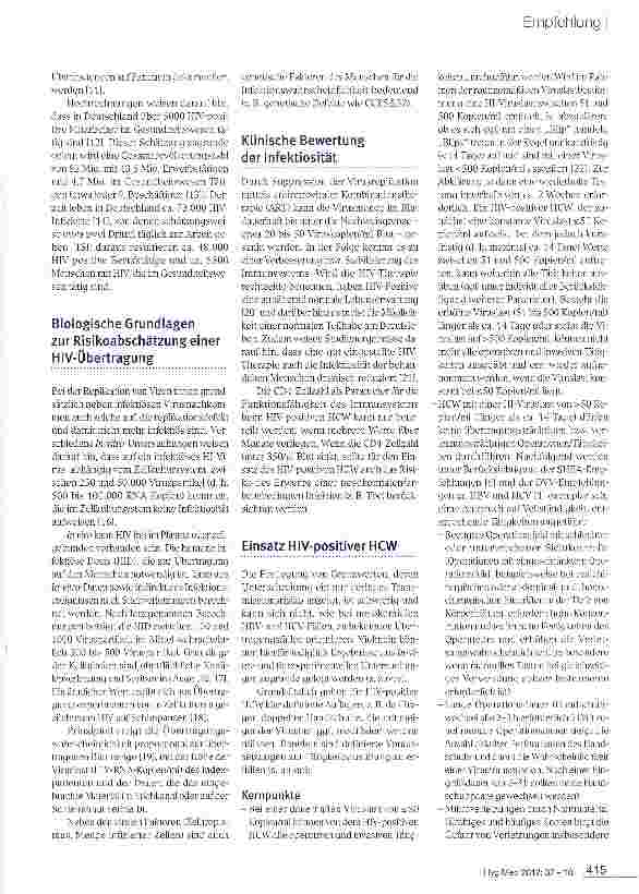 Vorschauseite 3: Prävention der nosokomialen Übertragung von humanem Immunschwächevirus (HIV) durch HIV-positive Mitarbeiterinnen und Mitarbeiter im Gesundheitswesen