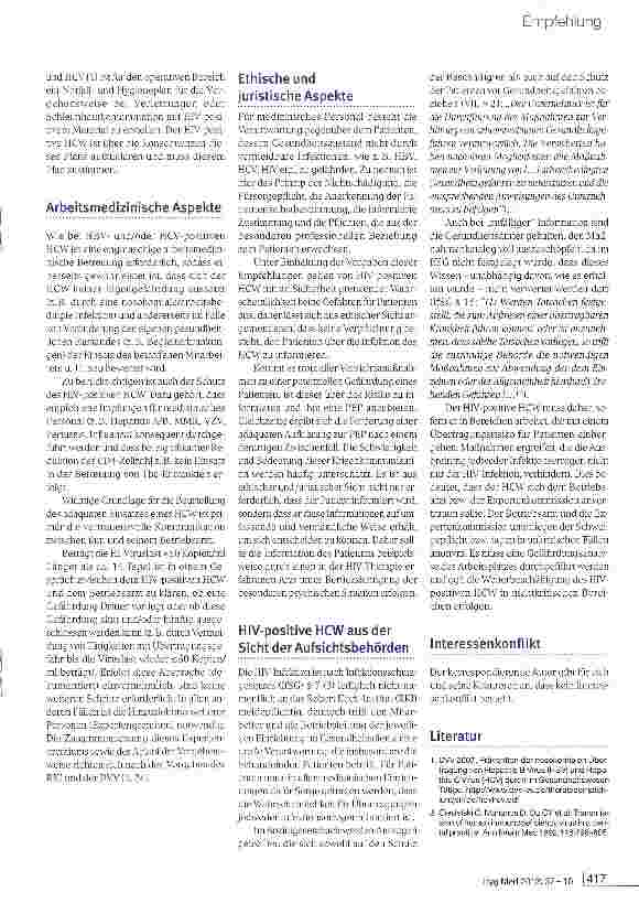 Vorschauseite 5: Prävention der nosokomialen Übertragung von humanem Immunschwächevirus (HIV) durch HIV-positive Mitarbeiterinnen und Mitarbeiter im Gesundheitswesen