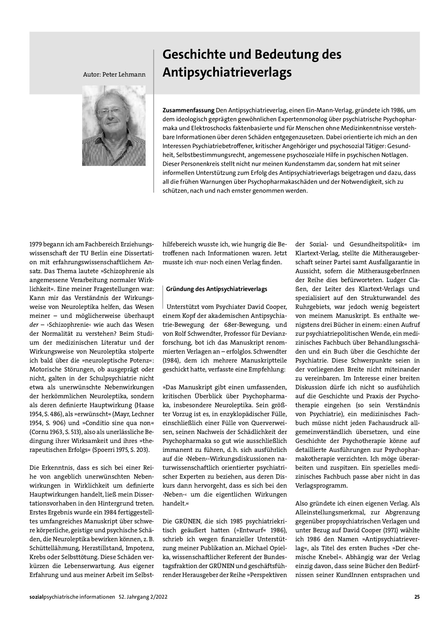 Vorschauseite 1: Geschichte und Bedeutung des Antipsychiatrieverlags