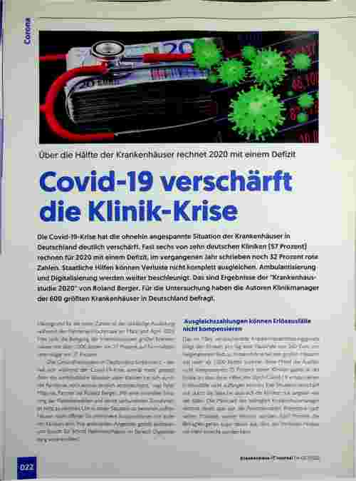 Vorschauseite 1: Covid-19 verschärft die Klinik-Krise.