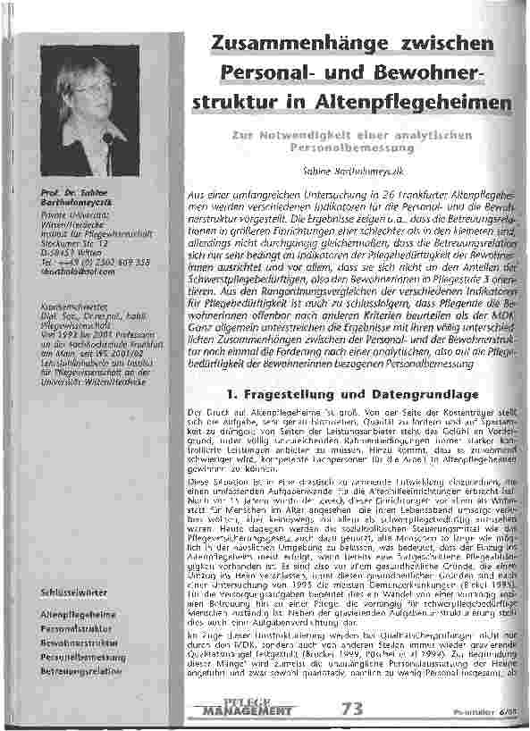 Vorschauseite 1: Zusammenhänge zwischen Personalund Bewohnerstruktur in Altenpflegeheimen