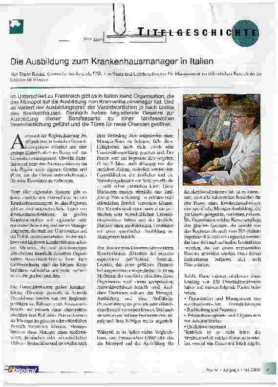 Vorschauseite 1: Die Ausbildung zum Krankenhausmanager in Italien