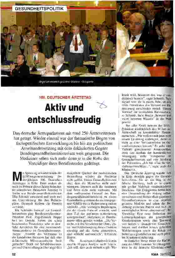Vorschauseite 1: 106. Deutscher Ärztetag Aktiv und entschlussfreudig