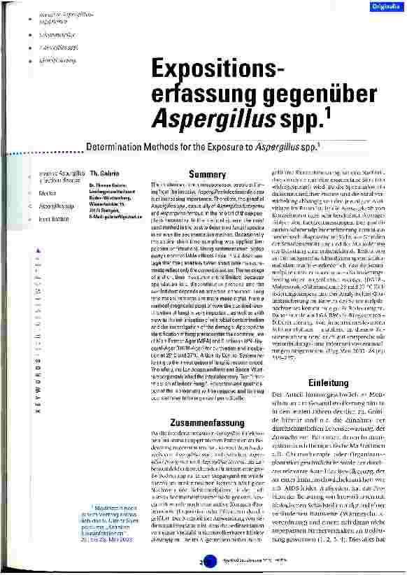 Vorschauseite 1: Expositionserfassung gegenüber Aspergillus spp.