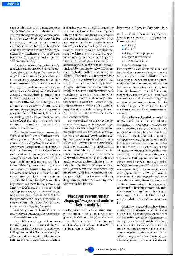 Vorschauseite 2: Expositionserfassung gegenüber Aspergillus spp.
