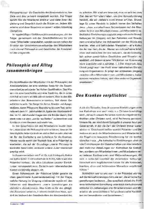 Vorschauseite 2: Dienst in der Tradition Christi Die Identifikation der Mitarbeiter mit der Philosophie einer katholischen Einrichtung