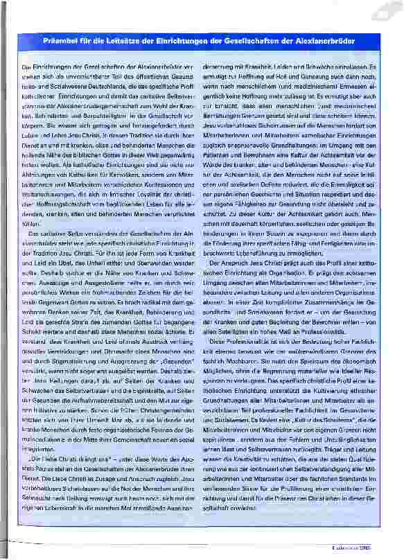 Vorschauseite 3: Dienst in der Tradition Christi Die Identifikation der Mitarbeiter mit der Philosophie einer katholischen Einrichtung