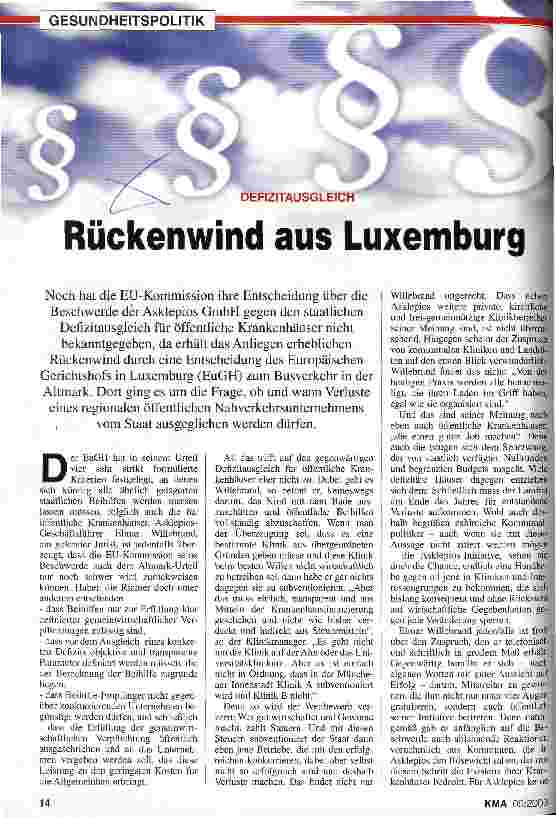 Vorschauseite 1: Rückenwind aus Luxemburg Defizitausgleich