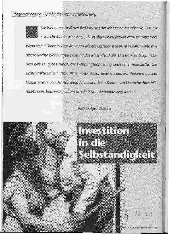 Vorschauseite 1: Investition in die Selbständigkeit Pflegeversicherung: Geld für die Wohnungsanpassung