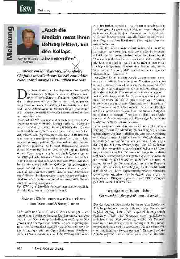 Vorschauseite 1: Auch die Medizin muss ihren Beitrag leisten, um den Kollaps abzuwenden...