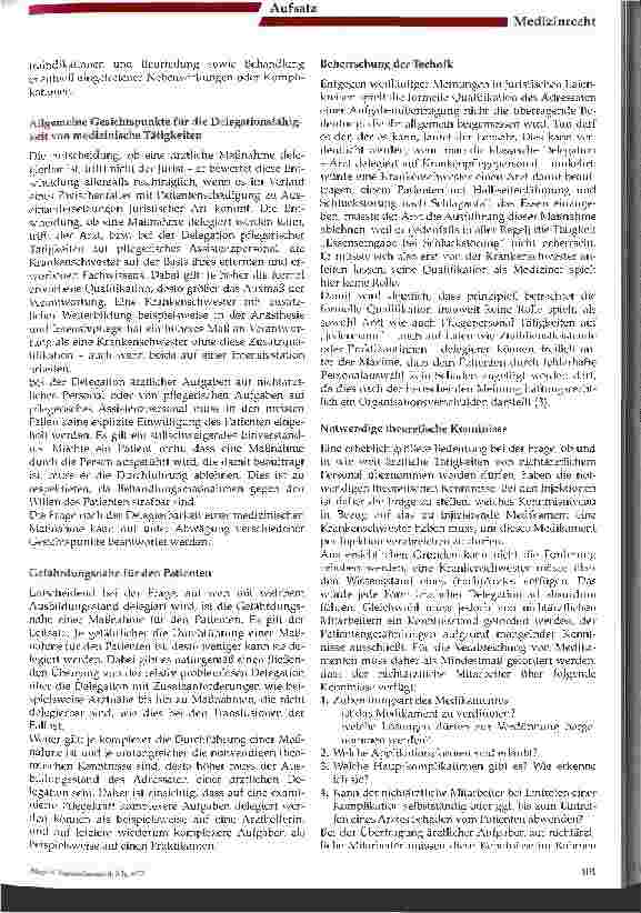 Vorschauseite 2: Zur Frage der Delegationsfähigkeit von Hyposensibilisierungsinjektionen auf nichtärztliches Personal
