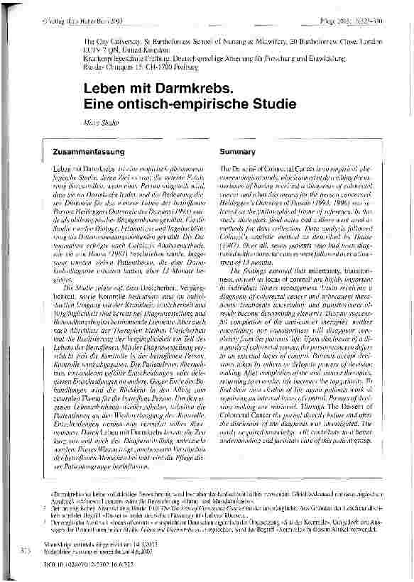 Vorschauseite 1: Leben mit Darmkrebs. Eine ontisch-empirische Studie