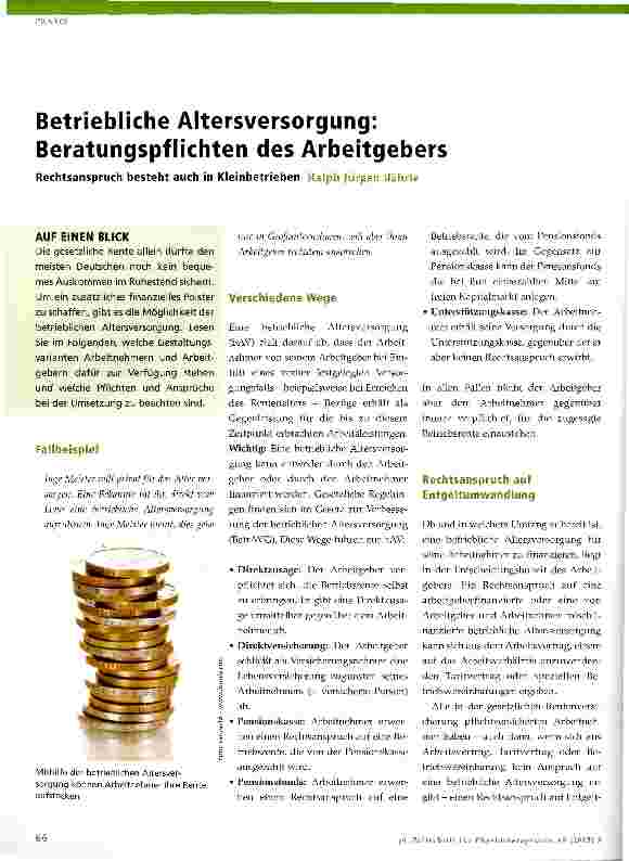 Vorschauseite 1: Betriebliche Altersversorgung: Beratungspflichten des Arbeitgebers