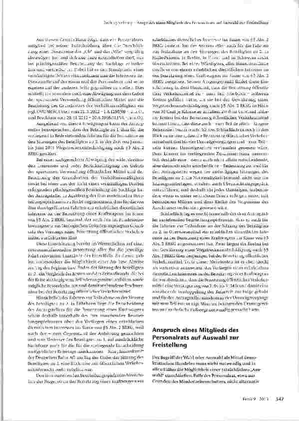 Vorschauseite 1: Anspruch eines Mitglieds des Personalrats auf Auswahl zur Freistellung