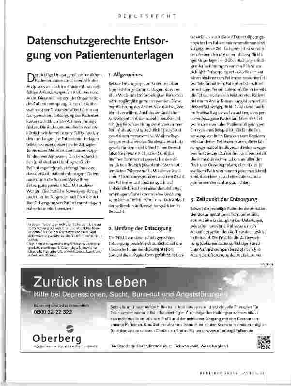 Vorschauseite 1: Datenschutzgerechte Entsorgung von Patienten unterlagen