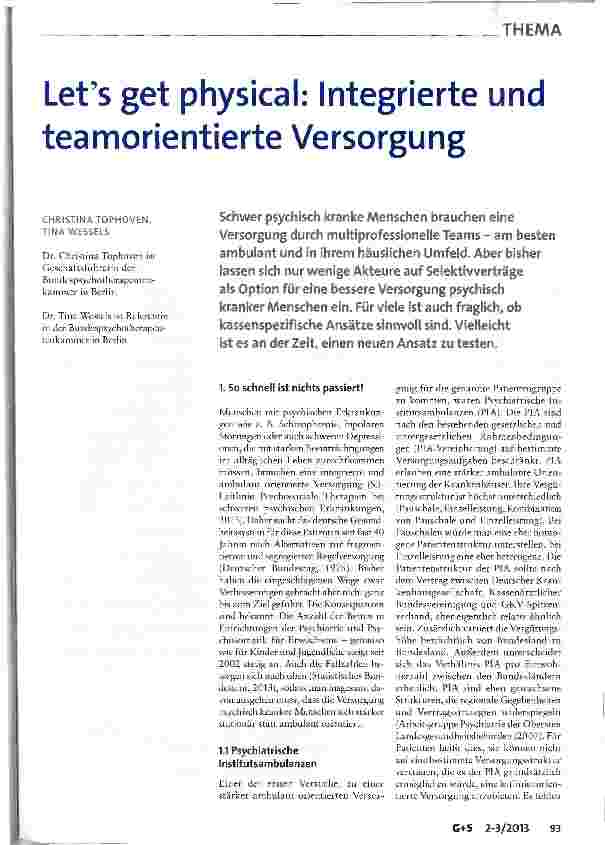 Vorschauseite 1: Let us get physical: Integrierte und teamorientierte Versorgung