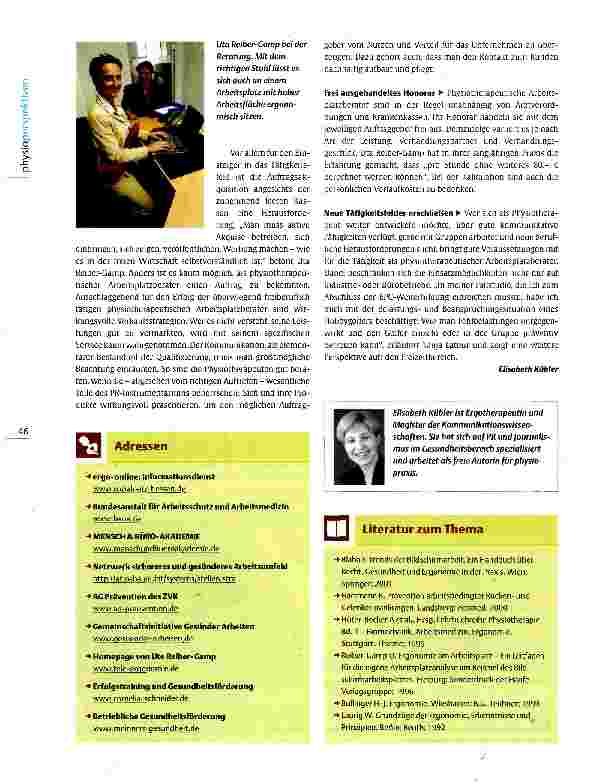 Vorschauseite 3: Prävention am Arbeitsplatz Physiotherapeuten als Unternehmensberater