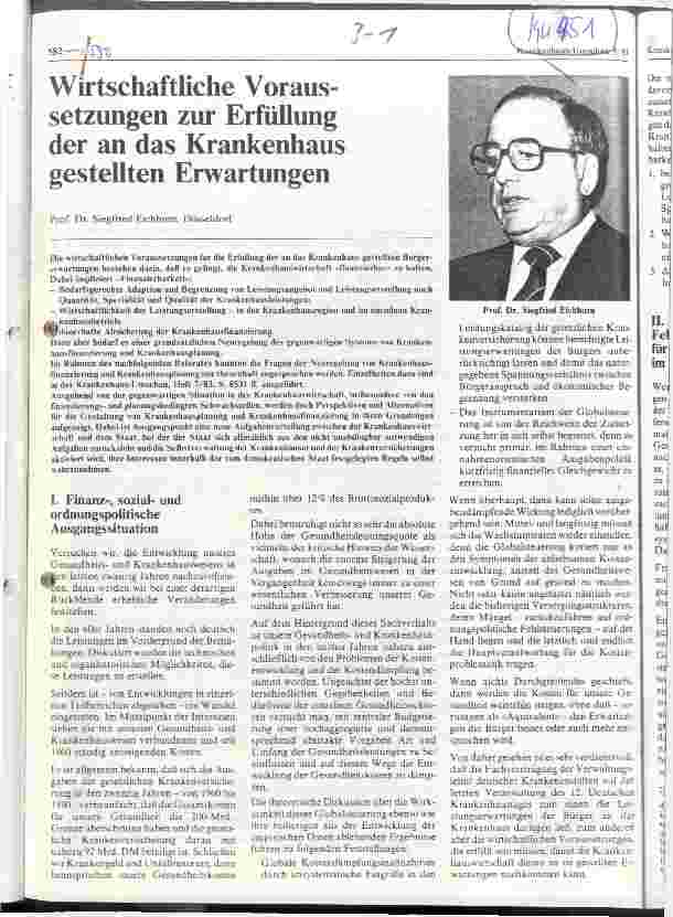 Vorschauseite 1: Wirtschaftliche Voraussetzungen zur Erfüllung der an das Krankenhaus gestellten Erwartungen