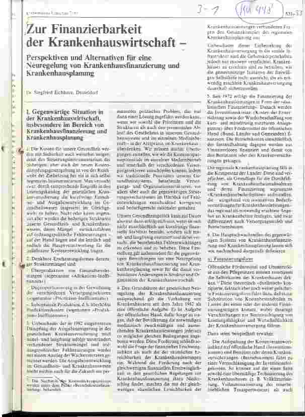 Vorschauseite 1: Zur Finanzierbarkeit der Krankenhauswirtschaft