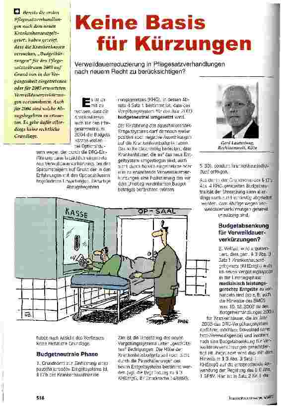 Vorschauseite 1: Keine Basis für Kürzungen Verweildauerreduzierung in Pflegesatzverhandlungen nach neuem Recht zu berücksichtigen?