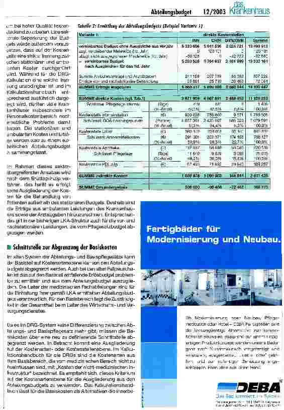 Vorschauseite 3: Abteilungsbudgets unter DRG-Bedingungen Möglichkeiten der Ausgestaltung einer Kostenstellenrechnung
