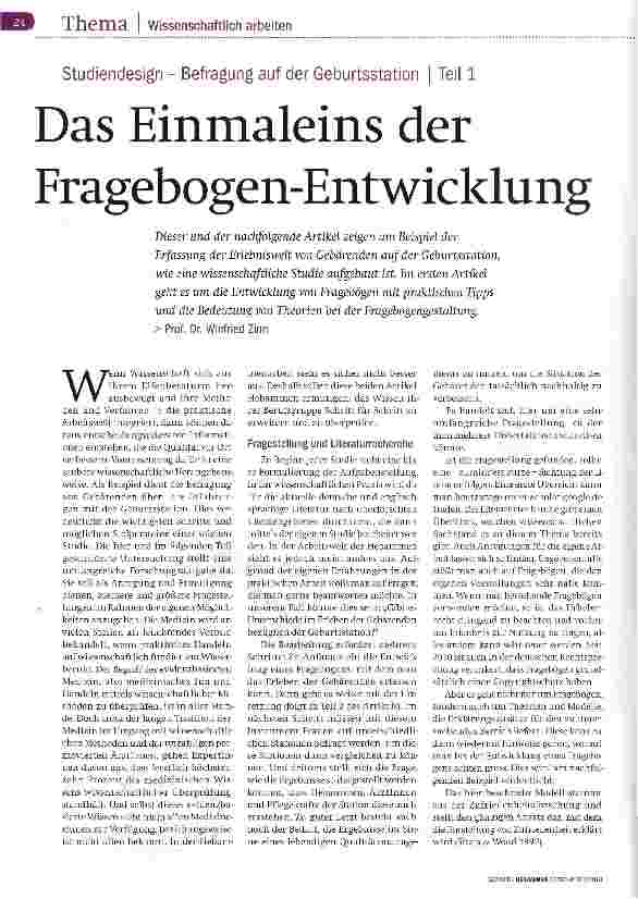 Vorschauseite 1: Studiendesign - Befragung auf der Geburtsstation | Teil 1 Das Einmaleins der Fragebogen-Entwicklung