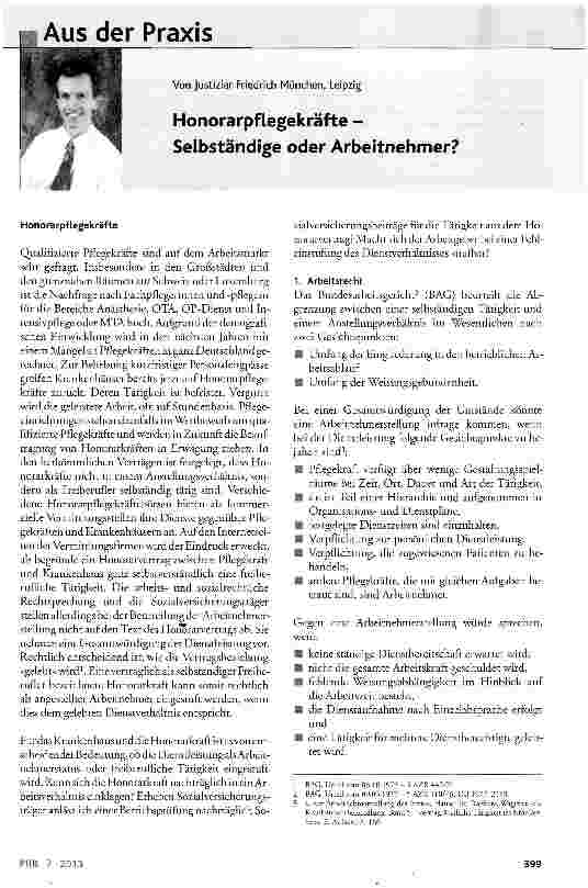 Vorschauseite 1: Honorarpflegekräfte -Selbständige oder Arbeitnehmer?