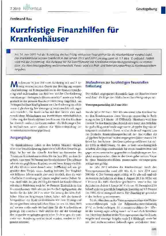 Vorschauseite 1: Kurzfristige Finanzhilfen für Krankenhäuser