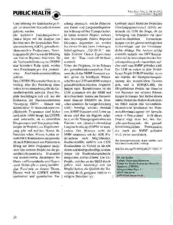 Vorschauseite 2: Gesundheitsökonomische Forschung in Hannover-das Center for Health Economics Research Hannover (CHERH)