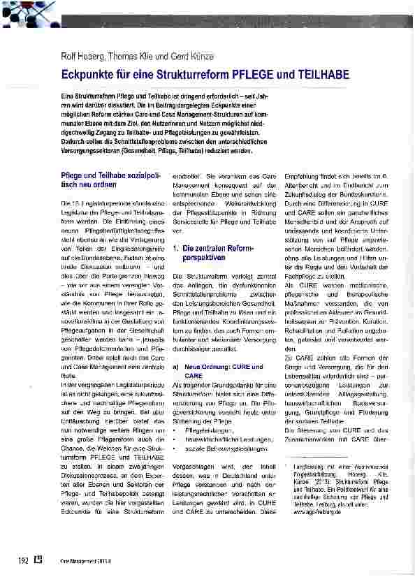 Vorschauseite 1: Eckpunkte für eine Strukturreform PFLEGE und TEILHABE