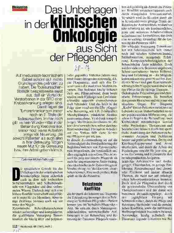 Vorschauseite 1: Das Unbehagen in der klinischen Onkologie aus Sicht der Pflegenden